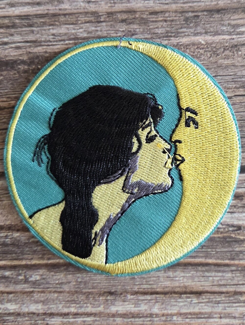 Moon Crescent Woman Kissing Celestial Boho Hippie Witch Iron on Patch